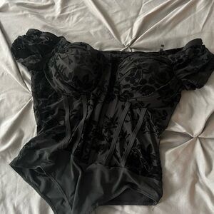 Black Floral Corset Bodysuit